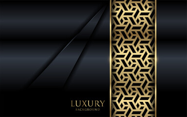 Dark navy background with geometric ornament and golden lines element.