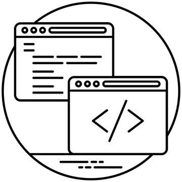 
Two computer screens with coding and hypertext 
