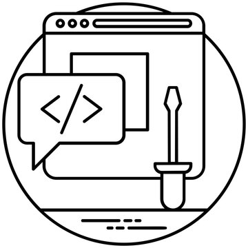 
A computer screen with programming languages symbols and coding process 

