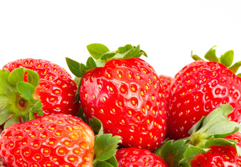 Strawberries isolated on white background, garden summer fruit, strawberry, copy space ( Fragaria )