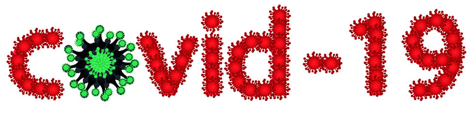 COVID-19 sign made of viruses. Coronavirus virus instead of the O symbol. 2 disease wave. The threat of nucleation. Vector
