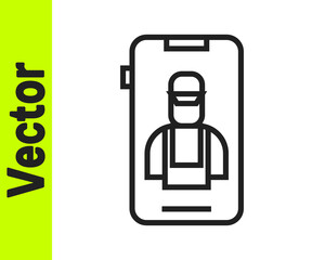 Black line Online car services icon isolated on white background. Car service and repair parts. Vector Illustration.