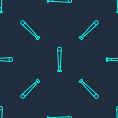 Green line Baseball bat icon isolated seamless pattern on blue background. Sport equipment. Vector Illustration.