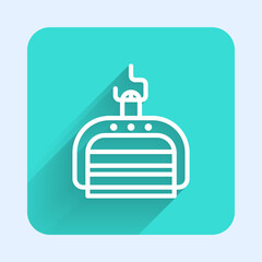 White line Ski lift icon isolated with long shadow. Green square button. Vector Illustration.