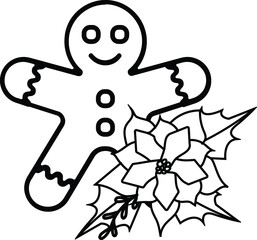 Christmas Gingerbread With Poinsettia Vector Illustration