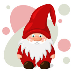 Christmas gnome in a red hat on his head. Cute cartoon character isolated on white background. Vector illustration.