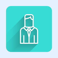 White line Worker icon isolated with long shadow. Business avatar symbol user profile icon. Male user sign. Green square button. Vector.