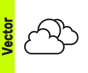 Black line Sun and cloud weather icon isolated on white background. Vector.