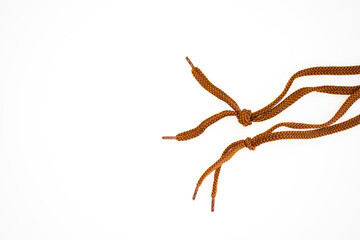 Brown shoelaces on white background