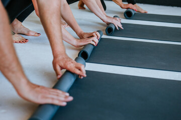 Yoga class of young people group indoor