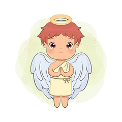 Cute male angel for Christmas decoration. Holy people illustration vector isolated on white background