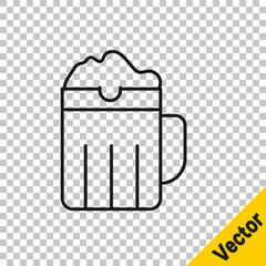 Black line Wooden beer mug icon isolated on transparent background. Vector.