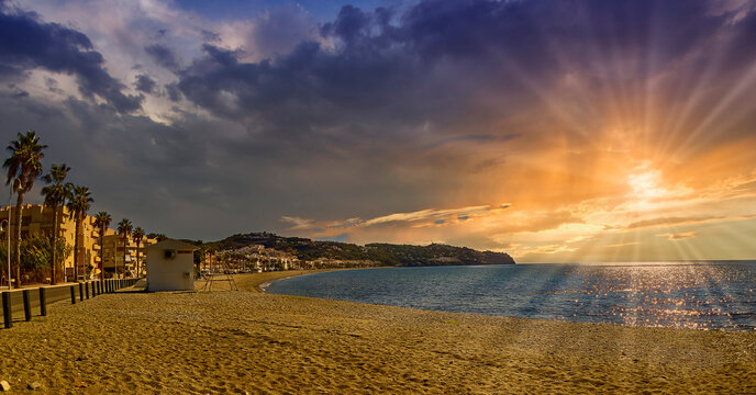 La Herradura town beach at sunset Granada Spain fantasy