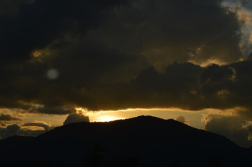 Mountain View, Sunset, cloud, sky, rice fields, sunlight, afternoon, red sky