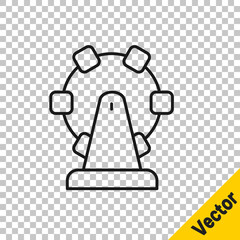 Black line Ferris wheel icon isolated on transparent background. Amusement park. Childrens entertainment playground, recreation park. Vector.