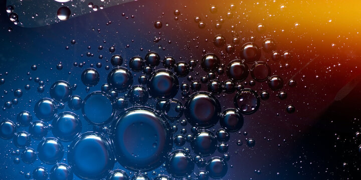 abstract bubbles in colorful liquid panoramic format