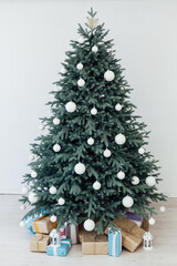 Christmas tree pine with gifts new year decor white