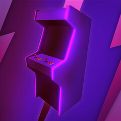 Arcade machine cabinet. A symbol of retro gaming in a new retro wave, stylish look