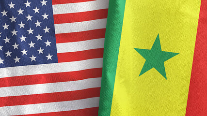 Senegal and United States two flags textile cloth 3D rendering