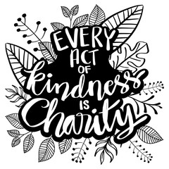 Every act kindness is charity. Prophet Muhammad. Quote typography. Islamic posters.