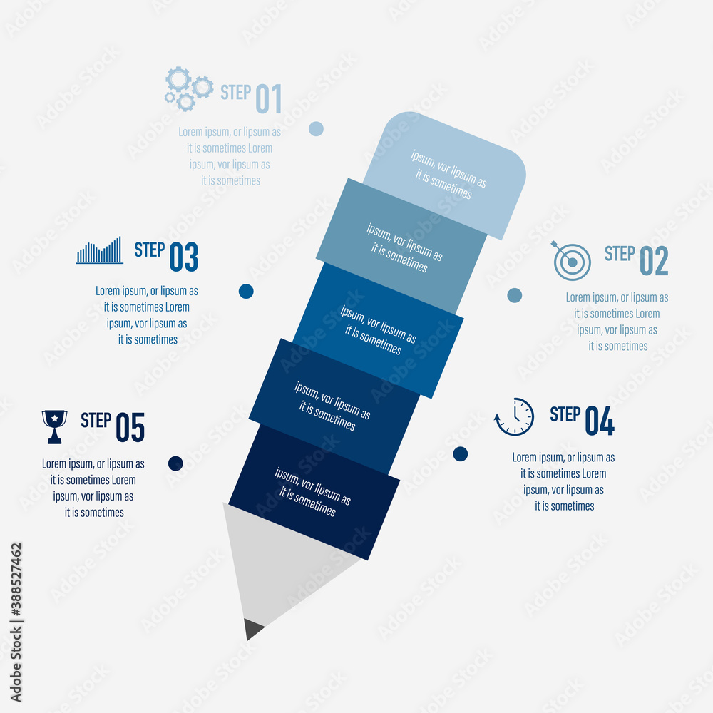 Aufkleber infographics design vector and business icons with 5 options in layer of blue pencil design for pres