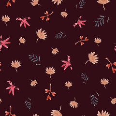 Colorful water paint Autumn leafs repeat pattern print