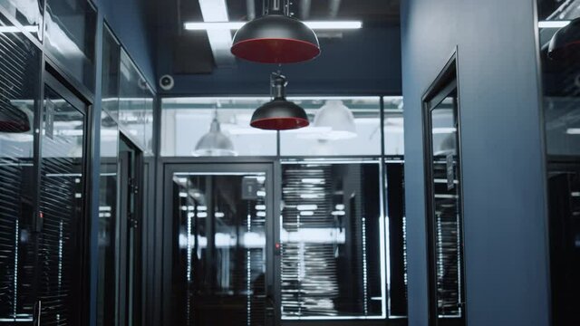 Empty corridor in business center. New space for meetings in loft style