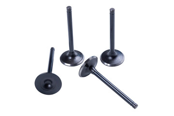 four new Russian car engine valve isolated on white background