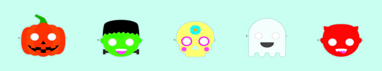 set of halloween mask cartoon icon design template with various models. vector illustration isolated on blue background