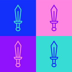 Pop art line Sword toy icon isolated on color background. Vector.