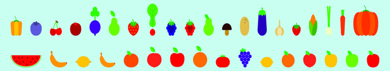 set of fruit and vegetable cartoon icon design template with various models. vector illustration isolated on blue background