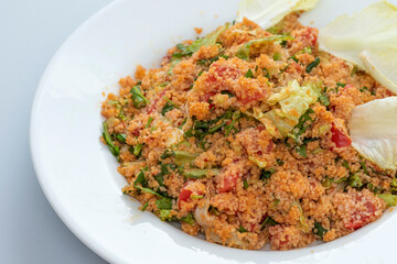 Traditional delicious Turkish foods: bulgur salad (kisir)