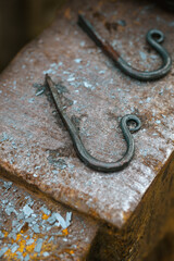 Rough forged hooks on an anvil