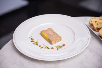 Goose liver delicious specialty with homemade jam and warm brioche