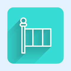 White line Flag Italy icon isolated with long shadow. Green square button. Vector.