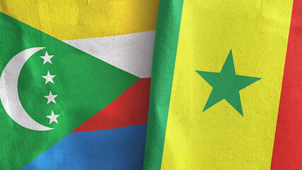 Senegal and Comoros two flags textile cloth 3D rendering