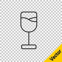 Black line Wine glass icon isolated on transparent background. Wineglass icon. Goblet symbol. Glassware sign. Happy Easter. Vector.