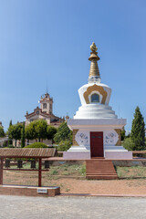Fototapeta na wymiar Buddhist Stupa (place of meditation) of Sakya Tashi Ling monastery (temple) in Garraf, Barcelona (Spain)