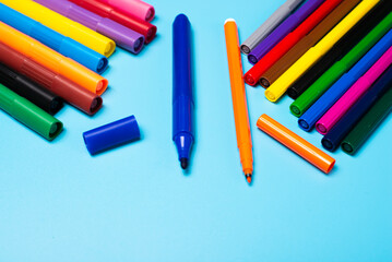 pencils on blue background