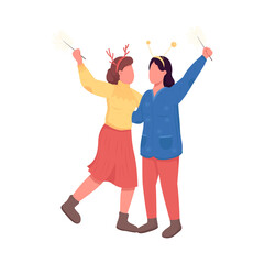 Women on festive night flat color vector faceless character. Girls in reindeer headband. Winter holiday. Christmas party isolated cartoon illustration for web graphic design and animation