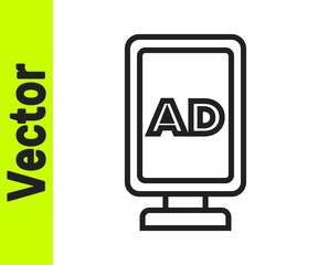 Black line Advertising icon isolated on white background. Concept of marketing and promotion process. Responsive ads. Social media advertising. Vector.