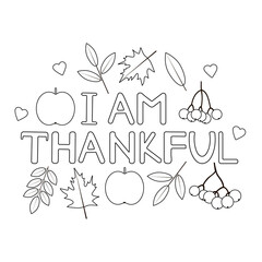 I am thankful. Thanksgiving Coloring page.