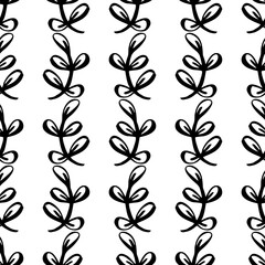 Seamless floral ornament. Hand drawn trees, forest background