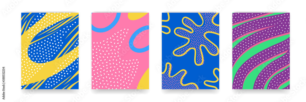 Aufkleber Background pattern, abstract color forms, vector Boho doodle and pop art creative covers design. Modern and retor minimalism trendy pattern background with abstract lines and popart color shapes