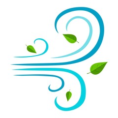 Blowing wind with flying leaves icon isolated on white background. Weather sign vector illustration