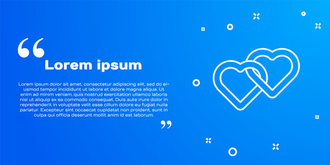White line Two Linked Hearts icon isolated on blue background. Romantic symbol linked, join, passion and wedding. Valentine day symbol. Vector.