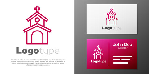 Logotype line Church building icon isolated on white background. Christian Church. Religion of church. Logo design template element. Vector.