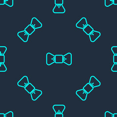 Green line Bow tie icon isolated seamless pattern on blue background. Vector.