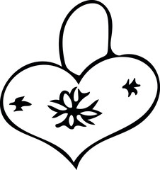 Single hand drawn element of Xmas and New Year.  Doodle vector illustration isolated on white background.  Winter elements for posters, stickers and greeting cards. Christmas tree toy heart.