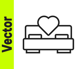 Black line Bedroom icon isolated on white background. Wedding, love, marriage symbol. Bedroom creative icon from honeymoon collection. Vector.